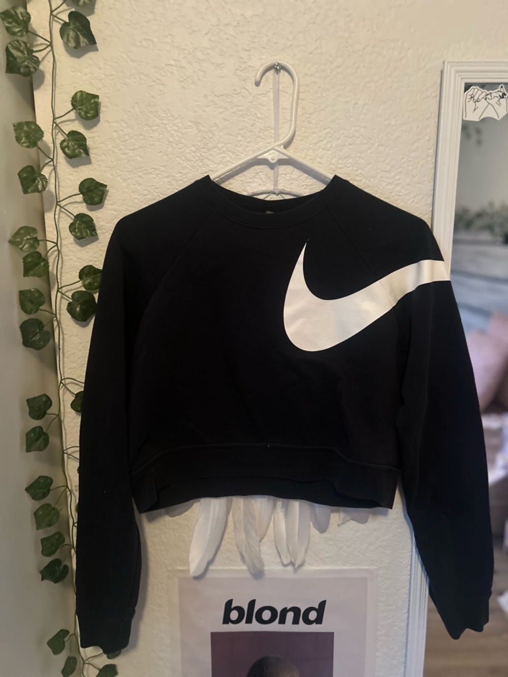 Nike Black Cropped Sweatshirt with White Swoosh Accent